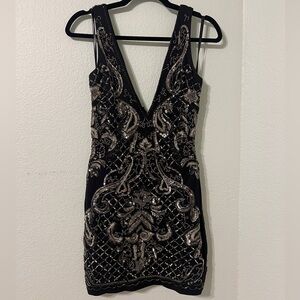 Bebe Elegant Black and Silver Embellished Dress